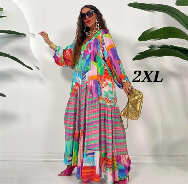 Colorful Geometric Swing Maxi Dress 